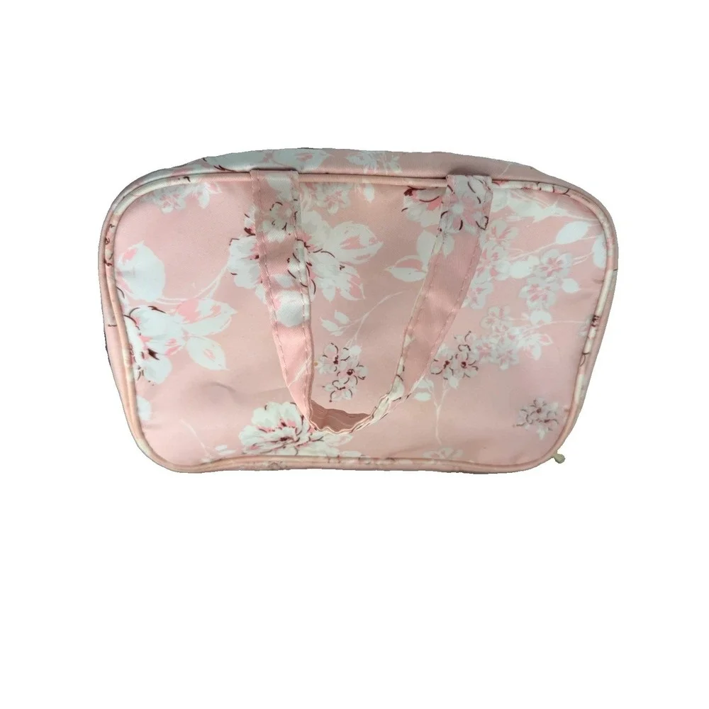 YUMIKIM BRAND HANDLE SMALL COSMETIC BAG HANGING PINK FLORAL